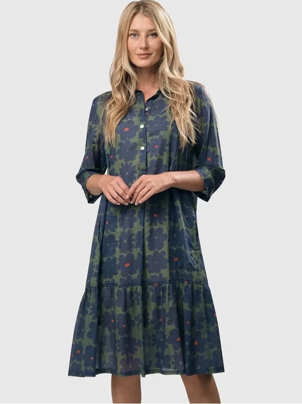 Alembika Bluebell Floral Cotton Voile Trapeze Dress in Size 5 (US 14-16)